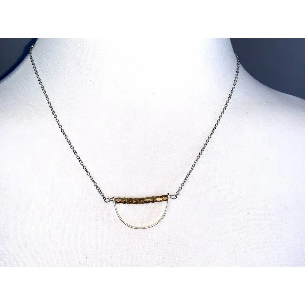 Julio Designs Silver Gold Beaded Suspended Arc Pendant Necklace EUC